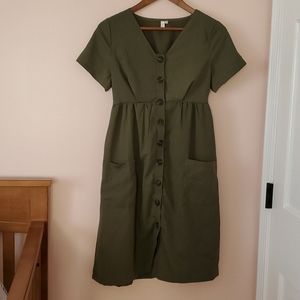 Olive green button up dress